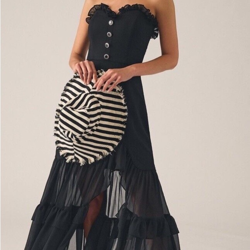 Anthropologie Hutch Elegant Black Strapless Dress with Sheer Skirt